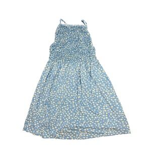 Blue Daisy Floral Smocked Spaghetti Strap Sundress Kids Tie Back Sleeveless